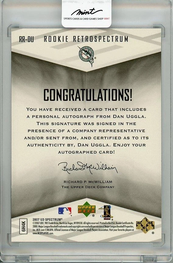 2007 Upper Deck Spectrum Dan Uggla Autograph 78/199 Card - Image 2 of 2