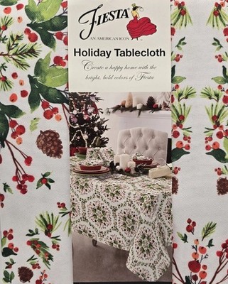 Fiesta HOLIDAY Fabric Tablecloth 60'' x 120'' Oblong Pinecones Holly Red Green