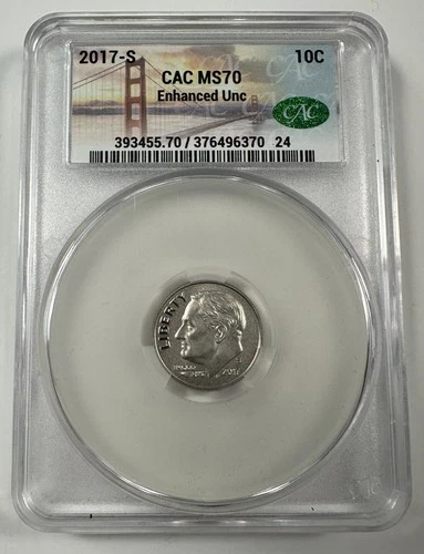 2017-S Roosevelt Dime CAC MS70 ENHANCED 10c 90% Silver Coin San Francisco Mint