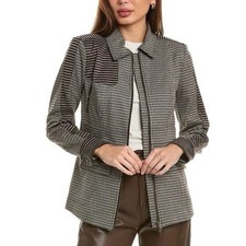 CAbi Baron Blazer Jacket Women S Houndstooth Black Brown Zip Front Striped 4496