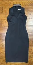 Calvin Klein Black Sheath V-Neck Sleeveless Embellished Choker Collar Dress 2