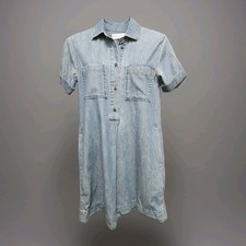 Madewell Women's Denim Popover Mini Dress Short Sleeve Snap Front White XS
