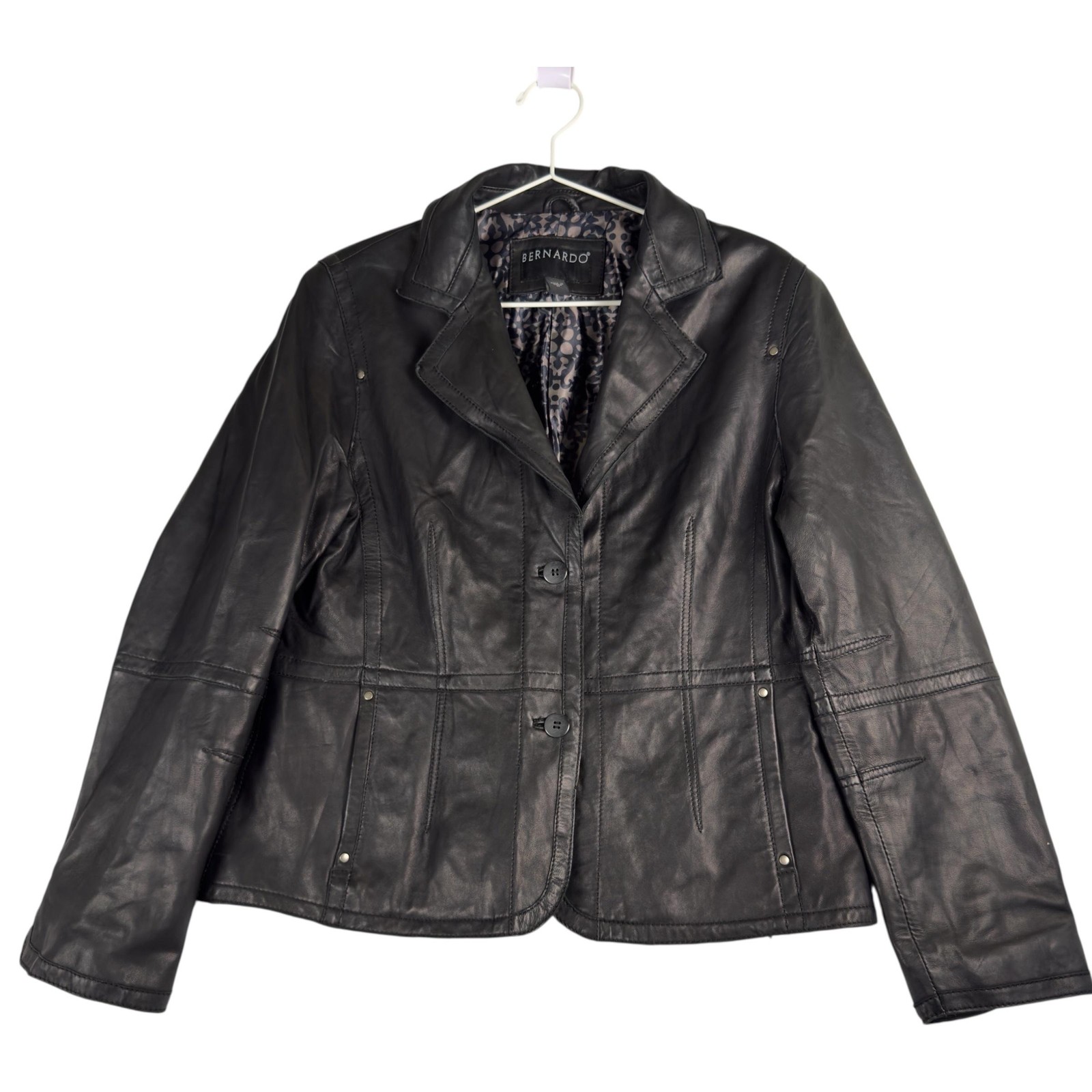 BERNARDO Leather Jacket Black Button Front Lined … - image 12
