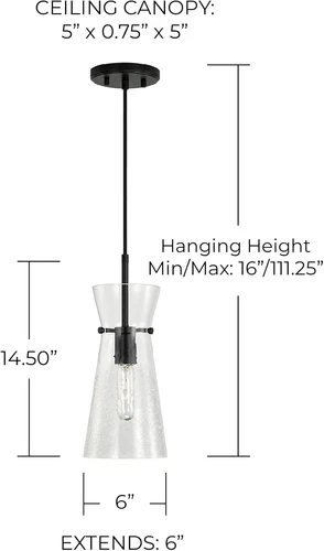 Mila Modern Clear Glass Pendant Light, Matte Black Finish, 1-Light Fixture - Picture 2 of 4