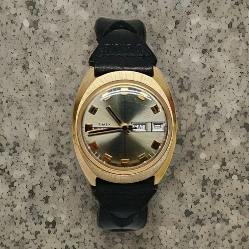 1972 Men's 35mm Timex Marlin Mechanical Watch - Crosshair Sunburst Dial