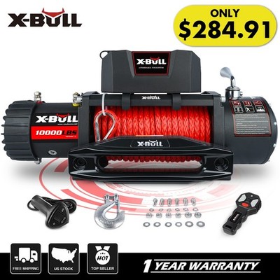 X-BULL 10000lbs 12V Electric Winch Synthetic Rope Trailer SUV Truck Off-Road 4WD