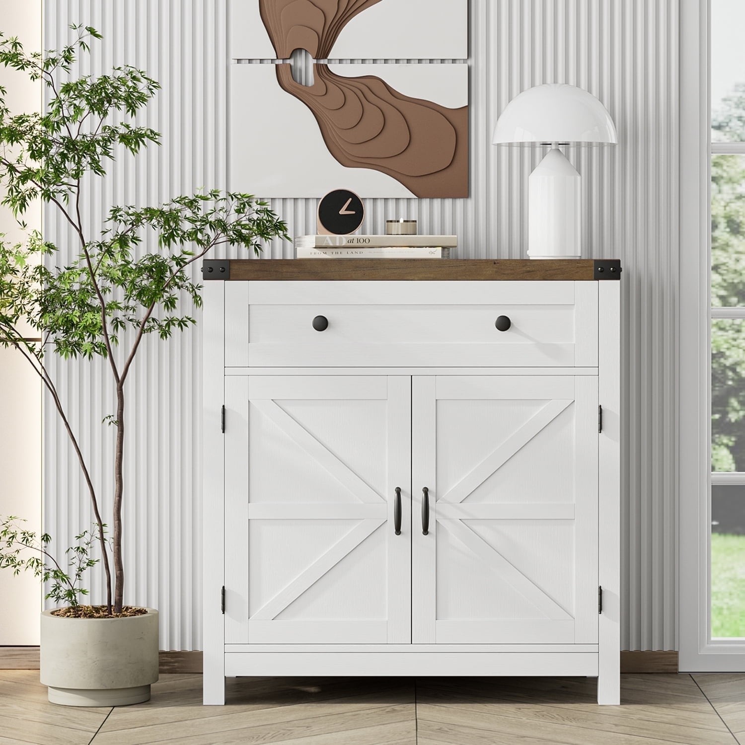 Homfa Kitchen Buffet Sideboard with Drawer, Adjustable Shelves, Rustic Brown