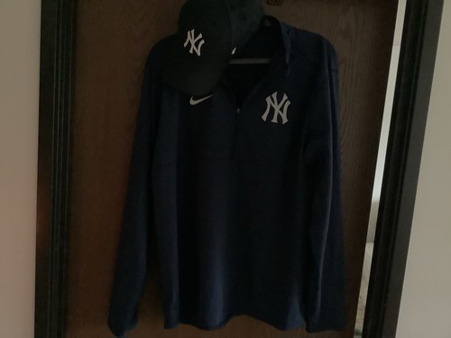 Nike New York Yankees 1/4 Zip Pullover Navy Blue Long Sleeve XL Bonus Cap
