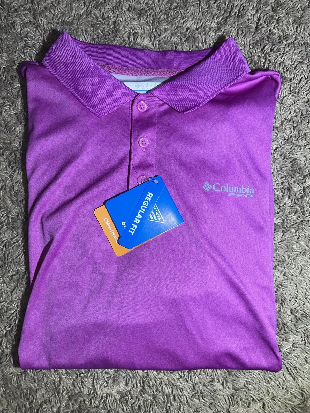 NEW Men's Columbia PFG Deep Waves Purple Polo Shirt Size XLarge MSRP $50