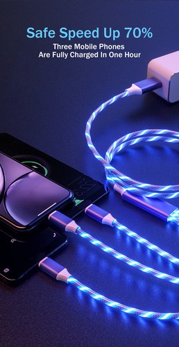 3 In 1 Charging Cable LED Lighting USB Cable Type-C iPhone Charger Cable Cord AU - Picture 4 of 14