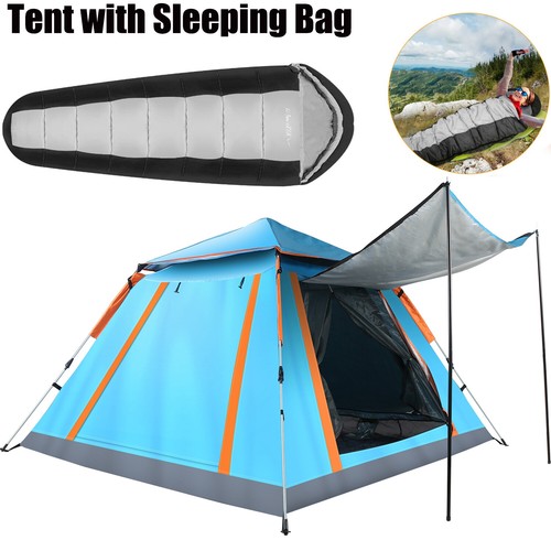 4-5 Person Automatic Camping Pop Up Tent with Sleeping Bag for Hiking Waterproof