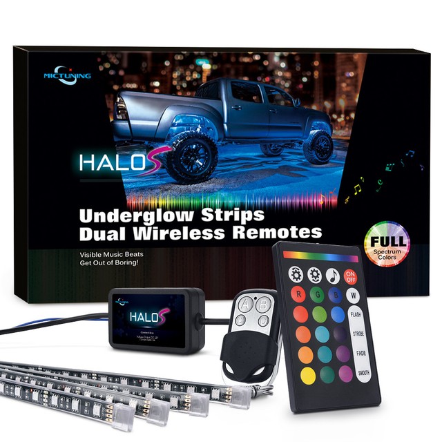 RGBW HALOS Glow Truck Lights 4pcs LED Neon Underglow Strip Kit Wireless