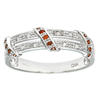 Ewigkeitsring 9 kt Weißgold orangefarbener Diamant gedrehtes Band von Naava