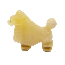 Alabaster Poodle Dog Baltic Amber Figurine 4" X 3" Carved Mexican Folk Art 