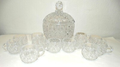 Kristallglas Bowle Service 12 Personen Kristall Topf Gläser Becher AB81a