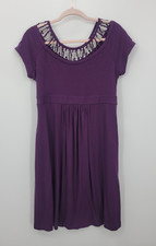Boston Proper Dress Womens 8 Purple Beaded Cutout Neck Short Sleeve Flowy