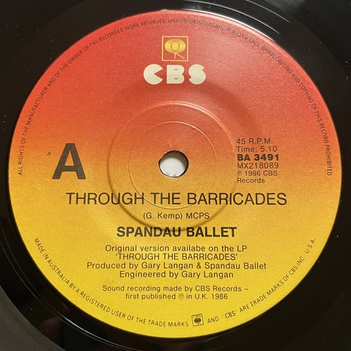 Spandau Ballet Through The Barricades Vinyl Record 7” 45 RPM BA 3491 CBS 1986 - Picture 20 of 24