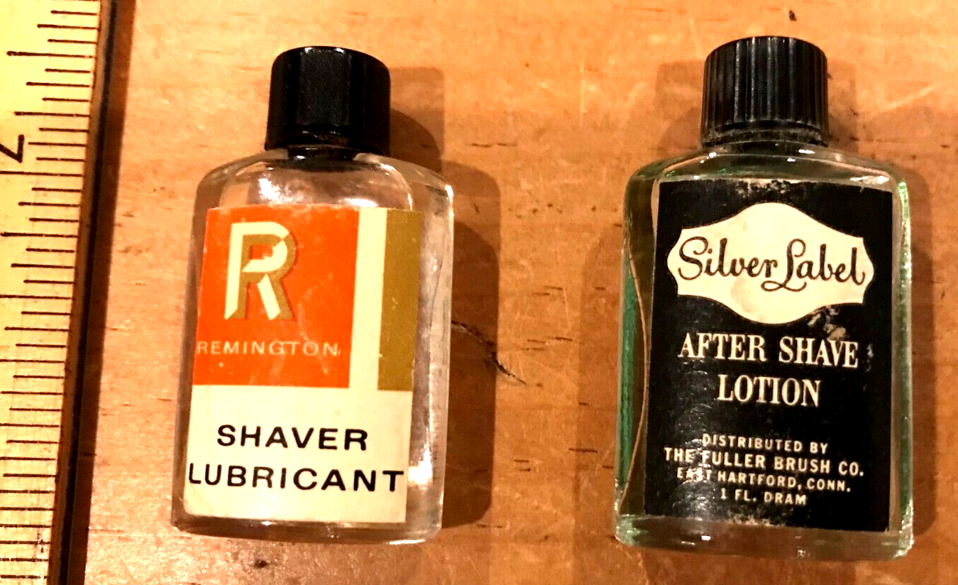 Vintage Silver Label After Shave Lotion Sample Bottle & REMINGTON SHAVER LUBE