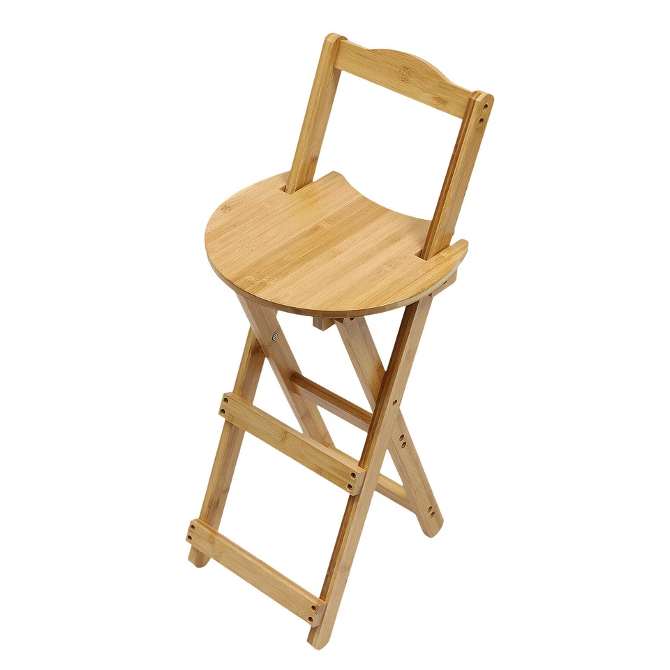 Portable Folding Bamboo Stool Tall Chair Foldable Bar Stool Porch Kitchen Chair - Image 2 of 4