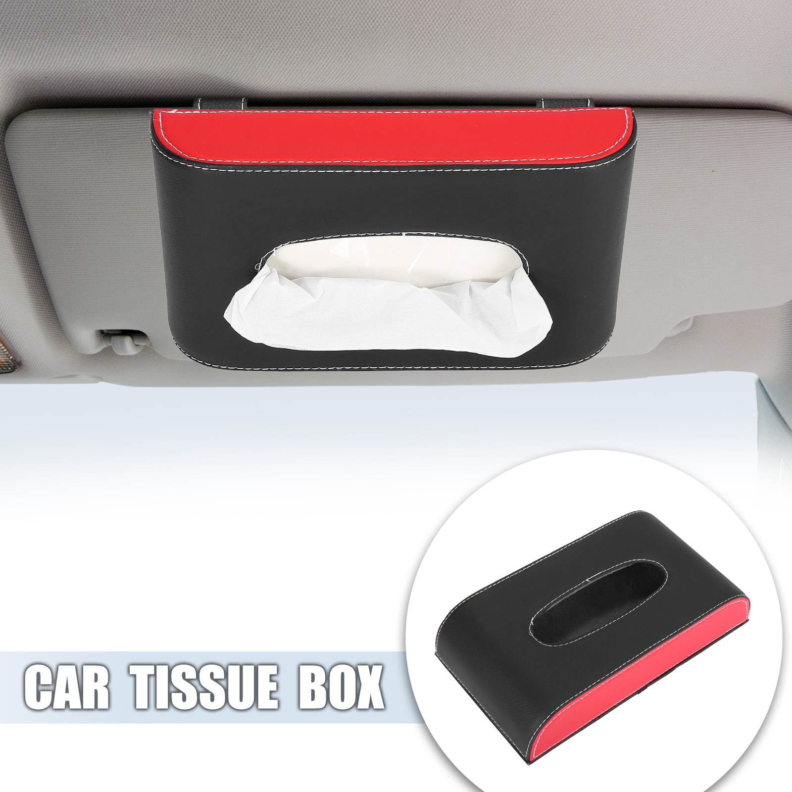 Car SUV Sun Visor Napkin Holder Tissue Clip Holder Box Red Black Faux