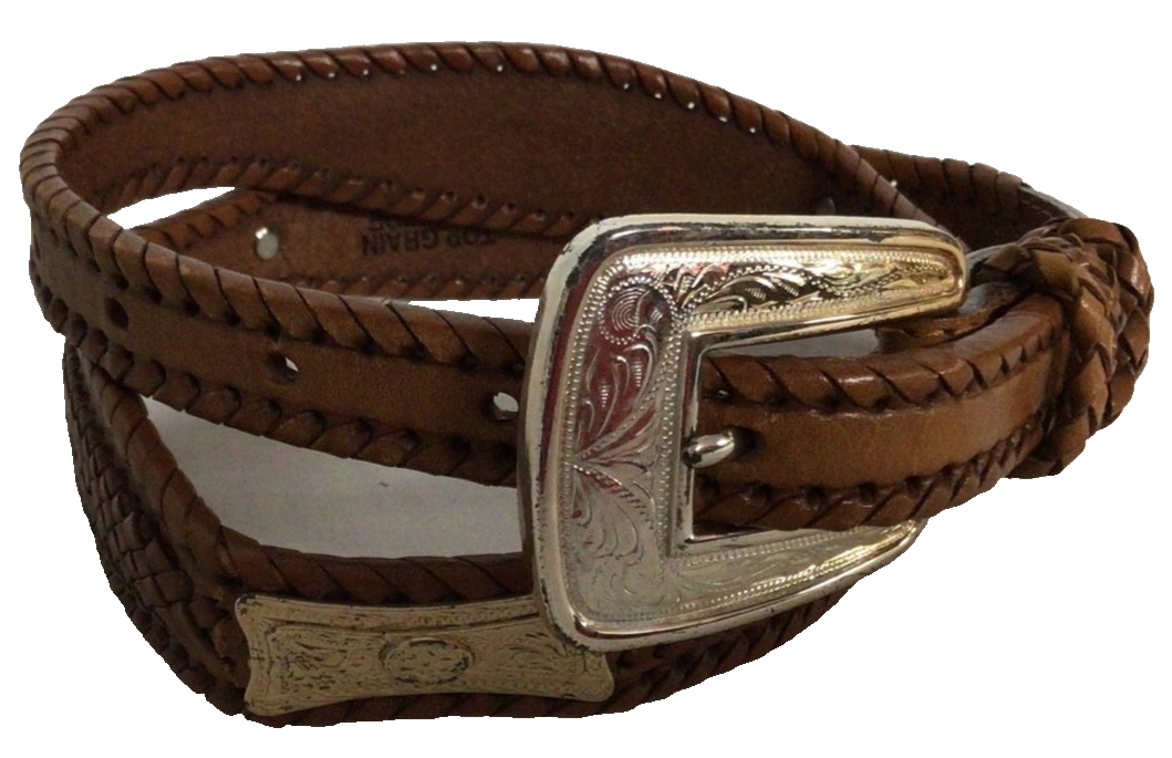 Justin Top Grain Cowhide‎ Brown Leather Belt Womens Size 30 Woven Western Rodeo Justin Top Grain Cowhide Leather Western Belt | Mercari main image 4