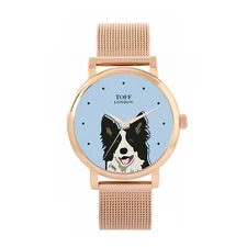 Toff London TLWS-21318 Ladies Black And White Border Collie Dog Head Watch