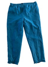 Vintage 100 Silk Teal Pull On Relaxed Pants Womens Size L High Rise