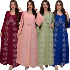 Muslim Women Chiffon Kaftan Maxi Dress Abaya Dubai Robe Party Gown Turkey Casual