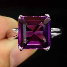 5.54 CT Princess cut purple amethyst solitaire Engagement Ring in 925 silver