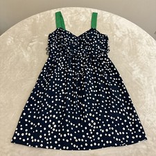 FOREVER 21  Womans PADDED Navy Blue White Dotted Fit & Flare Dress Size SMALL