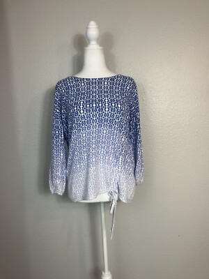 Chico s Blue And White Gradient Circle Dot Sweater Size One small A6