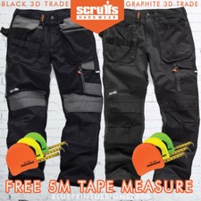 SCRUFFS 3D TRADE Work Trousers HardWearing Waist plus FREE 5m HI VIS TAPE!