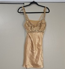 Vintage Victoria's Secret Gold Satin Lace Chemise White Label Size Medium