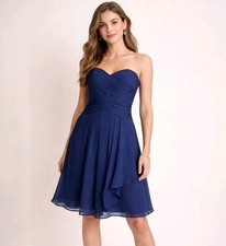 David's Bridal Navy Strapless Chiffon Bridesmaid Cocktail Dress Ruched Bodice