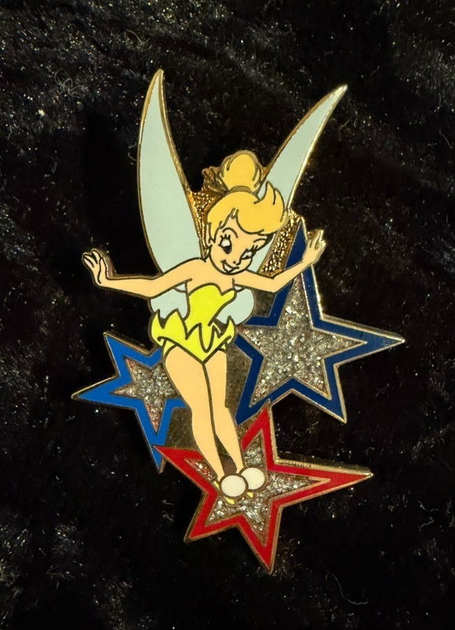Disney Pin Tinker Bell Yellow Dress Glitter Stars All American 2003