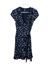 Slate & Willow Womens Polka Dot Wrap Dress Navy Blue Size 2 EUC