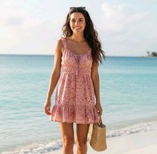 American Eagle Womens Mini Babydoll Dress SZ M Soft Girl Coquette Floral Pockets