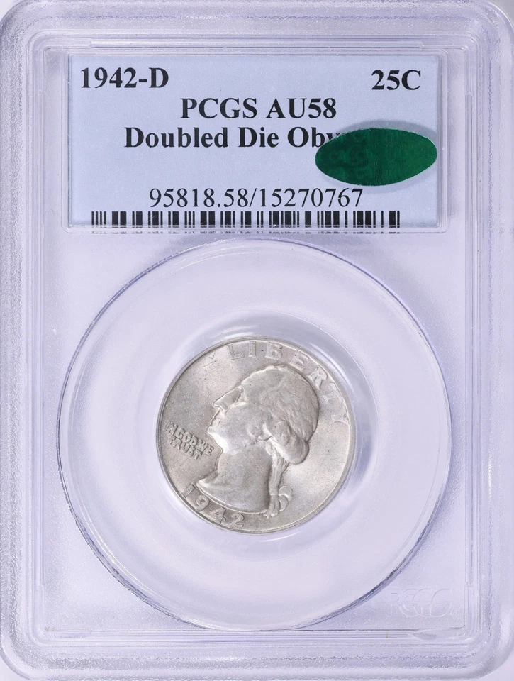 1942 D Washington Quarter DDO PCGS AU58 CAC POP 19/9 Exceedingly RARE - Image 2 of 3