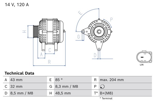 Bosch Lichtmaschine Generator 120A FüR Ford Focus III Turnier Fiesta VI DXA/CB7-image