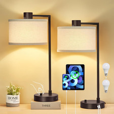 Table Lamp for Bedroom Set of 2 with USB C A Ports - Fully Stepless Dimmable Bed