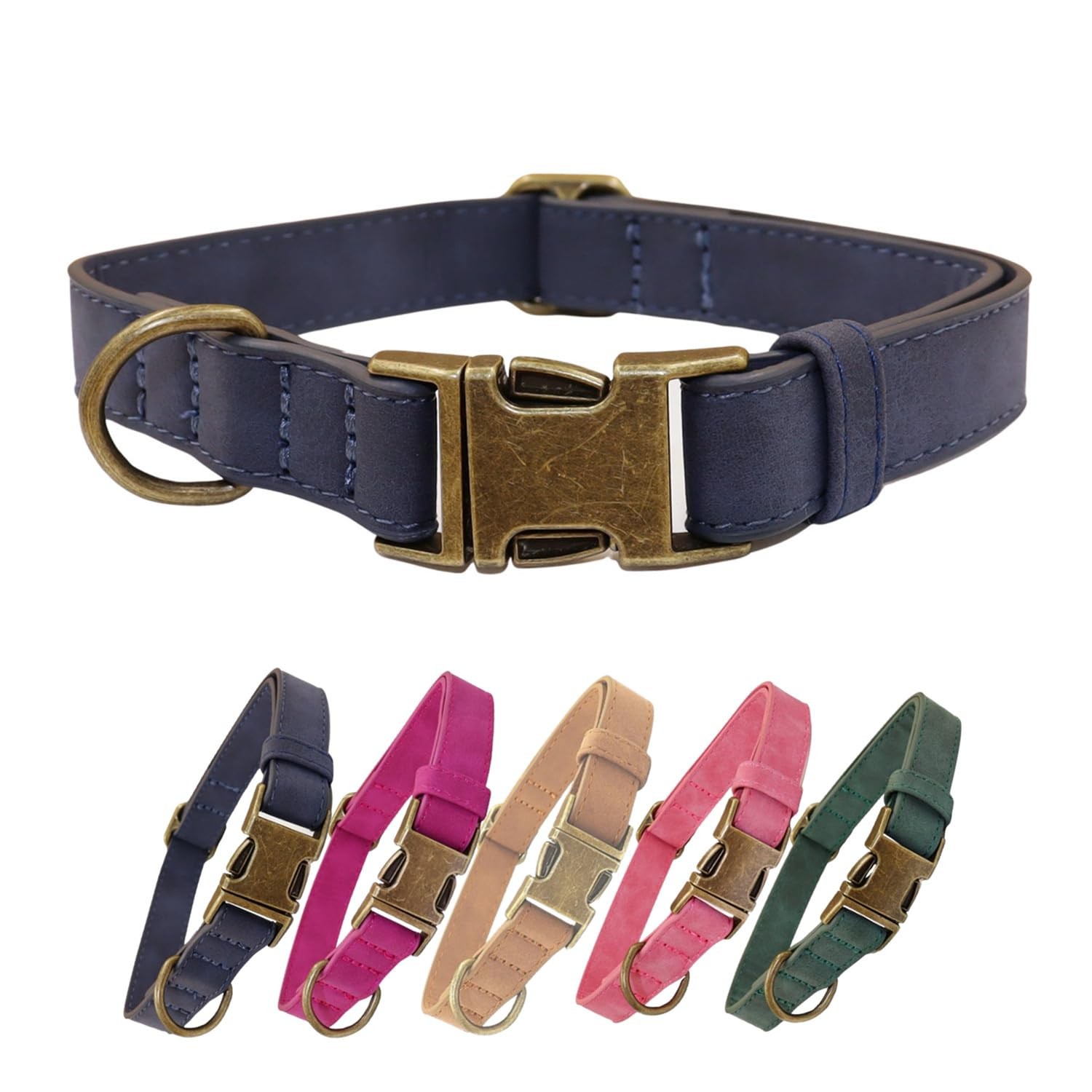 Collier pour chien en cuir véritable souple et boucle dorée Taille M