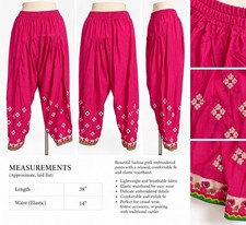 Women’s Pink Pakistani Shalwar Patiala Pants Embroidered Elastic Waist Size S B7