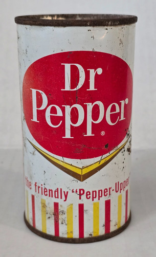 Vintage 1960's Dr Pepper Chevron Candy Striped Flat Top Steel Soda Can