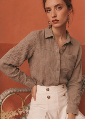 Splendid Women s Brown Cotton Gauze Button Up Long Sleeve Shirt Top XS MSRP $98
