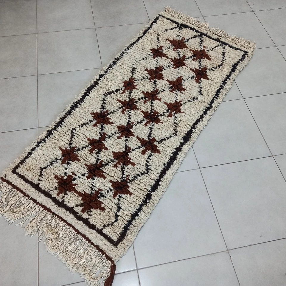 Vintage Moroccan Azilal Rug Handmade Berber Geometric Brown Carpet Tribal Wool - Image 4 of 4