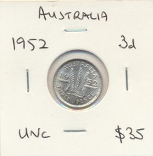 Australia: 1952 King George VI Silver Threepence 3d 