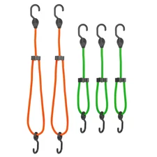 Super Strong, Adjustable Bungee Cord with Hooks Value Pack Assortment - 5 Piece