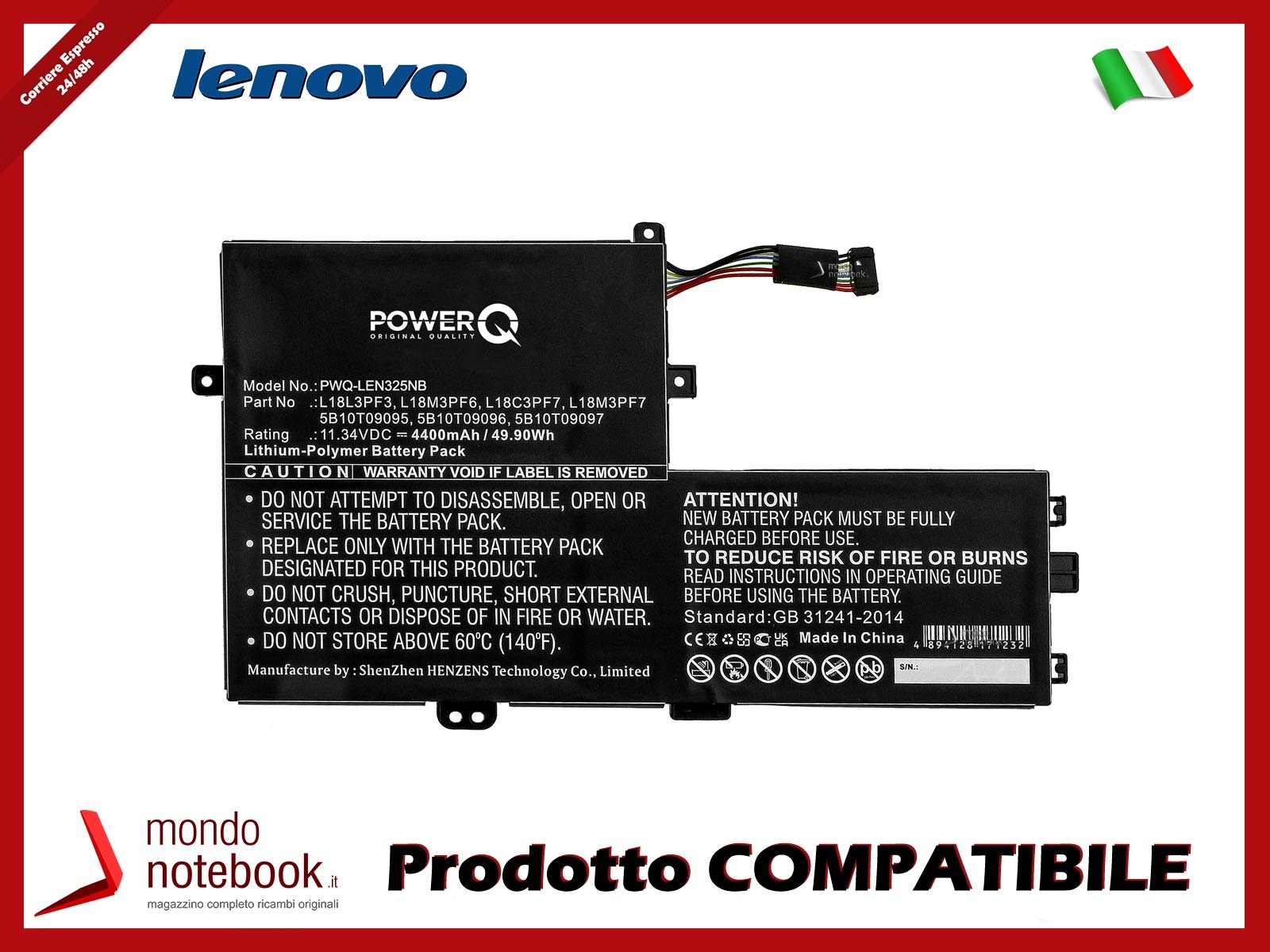 Batteria PowerQ per Lenovo IdeaPad C340-15 | 4400mAh 11.34V 5B10T09095