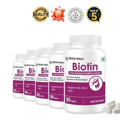 5 Pack Bio.trex Biotin 90 Tablets Hair Skin Nails