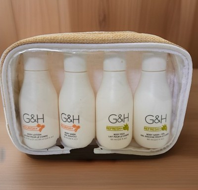 G&H Nourish + Refresh Body Wash & Lotion Milk (4 Pc set) Sample Travel Size Case